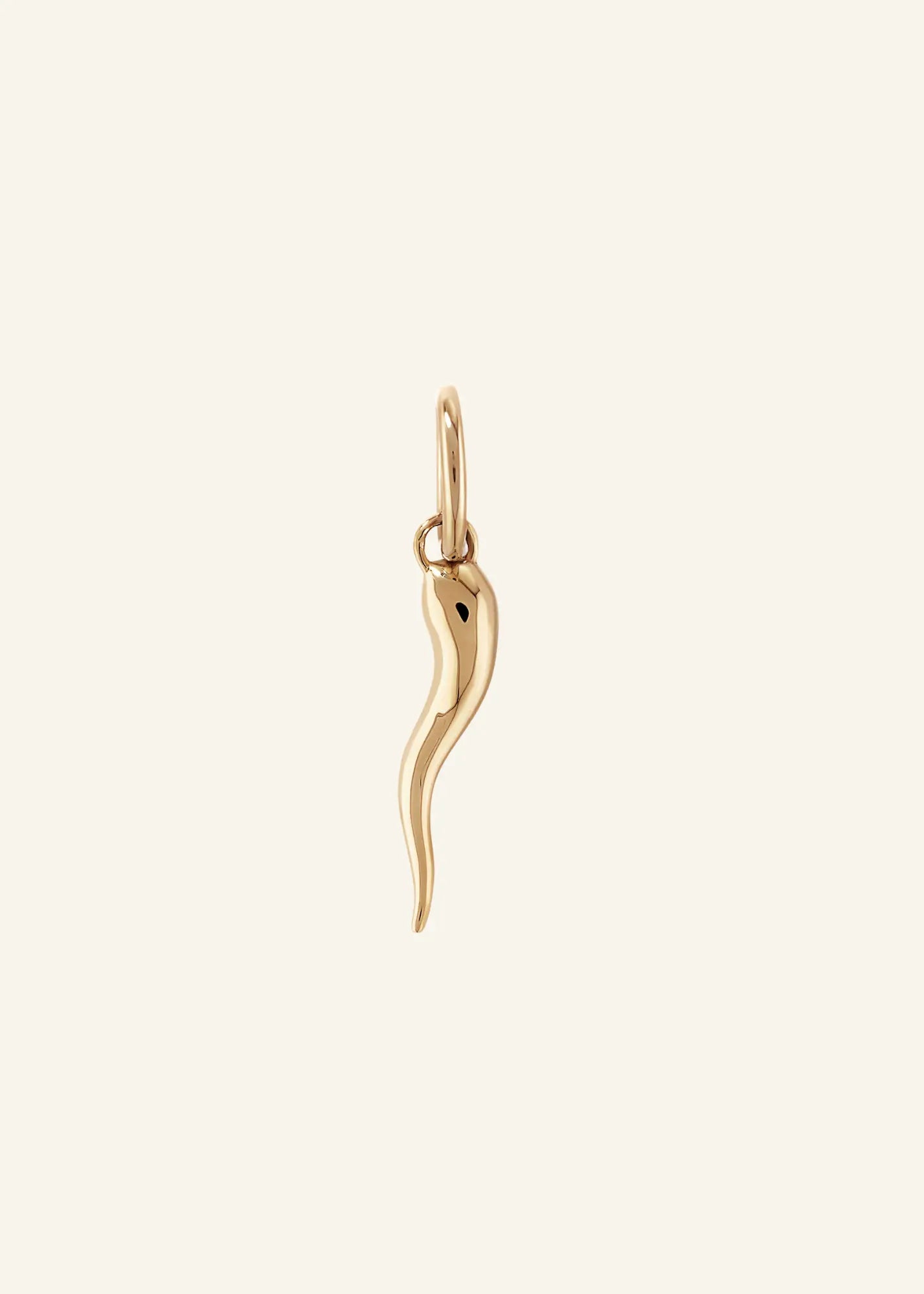Cornicello Horn Pendant necklace on model, front-on, gold-filled Italian talisman