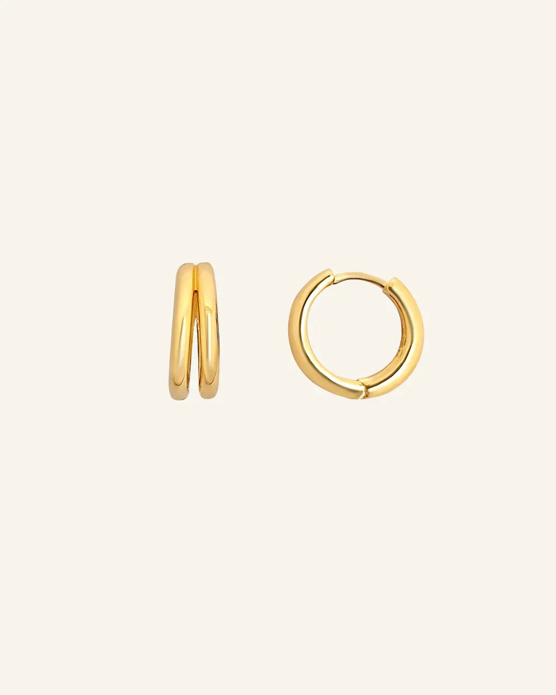 Double Huggie Hoops in 18k gold-filled minimalist design on a white background from IGGI Jewellery