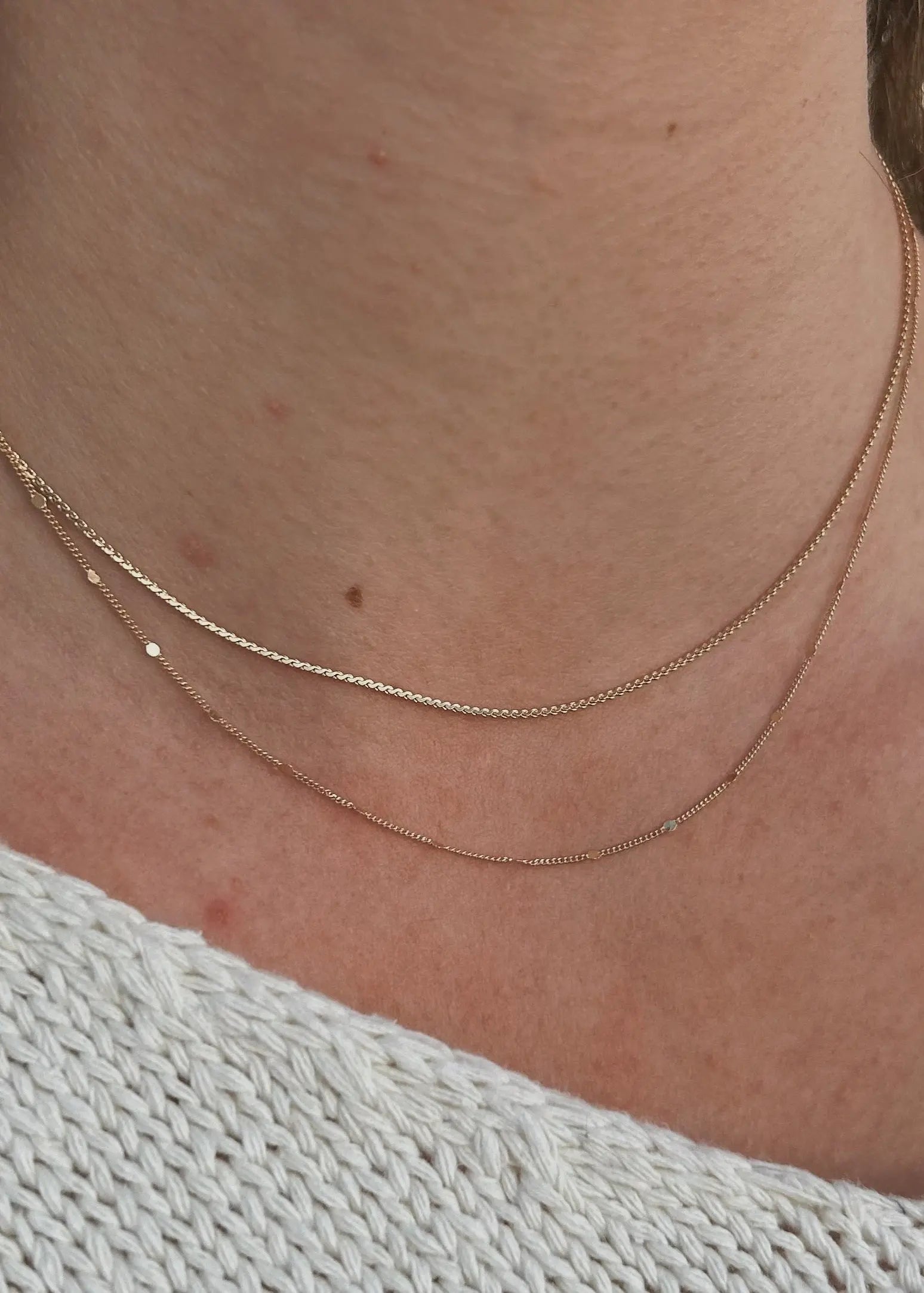 Extra dainty gold-filled box chain styled with IGGI jewellery