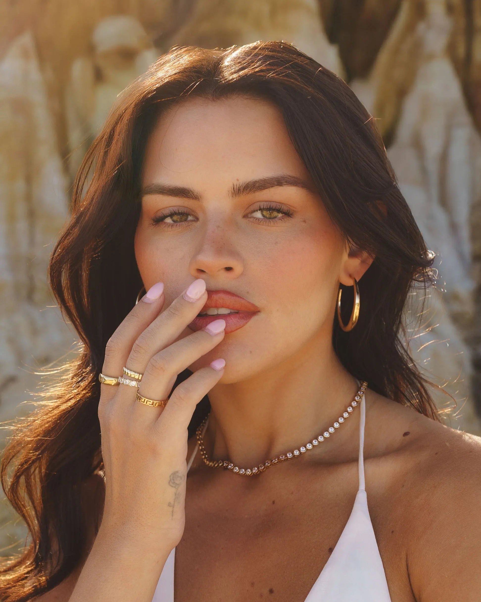 Rue Hoops styled on model - IGGI Jewellery 18k Gold-Filled Earrings