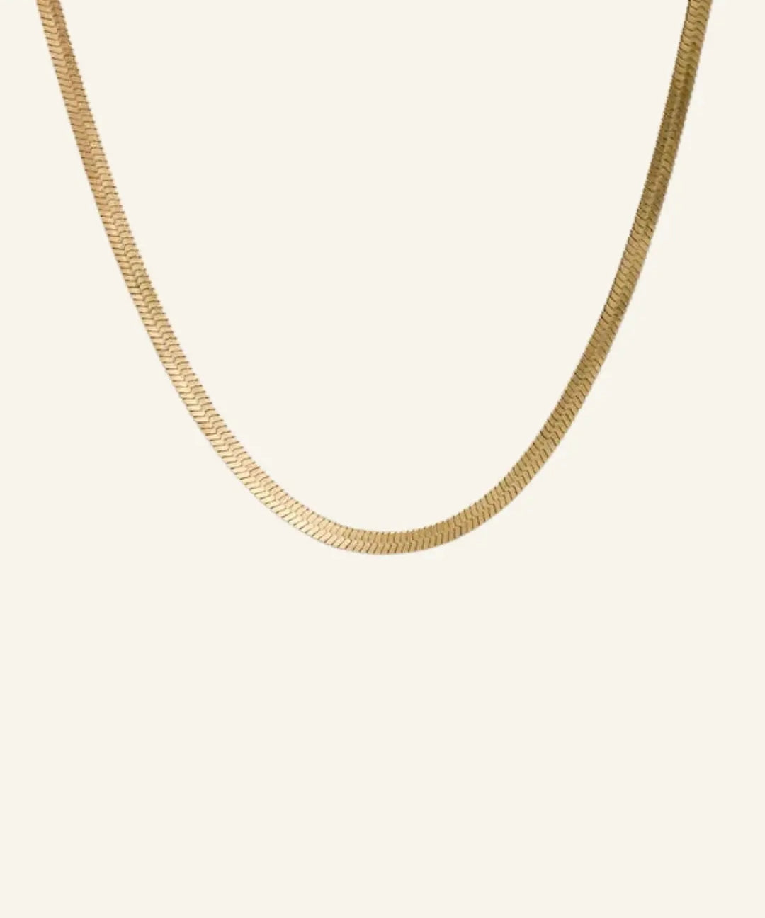4mm 18k gold-filled herringbone chain necklace flatlay – IGGI Jewellery