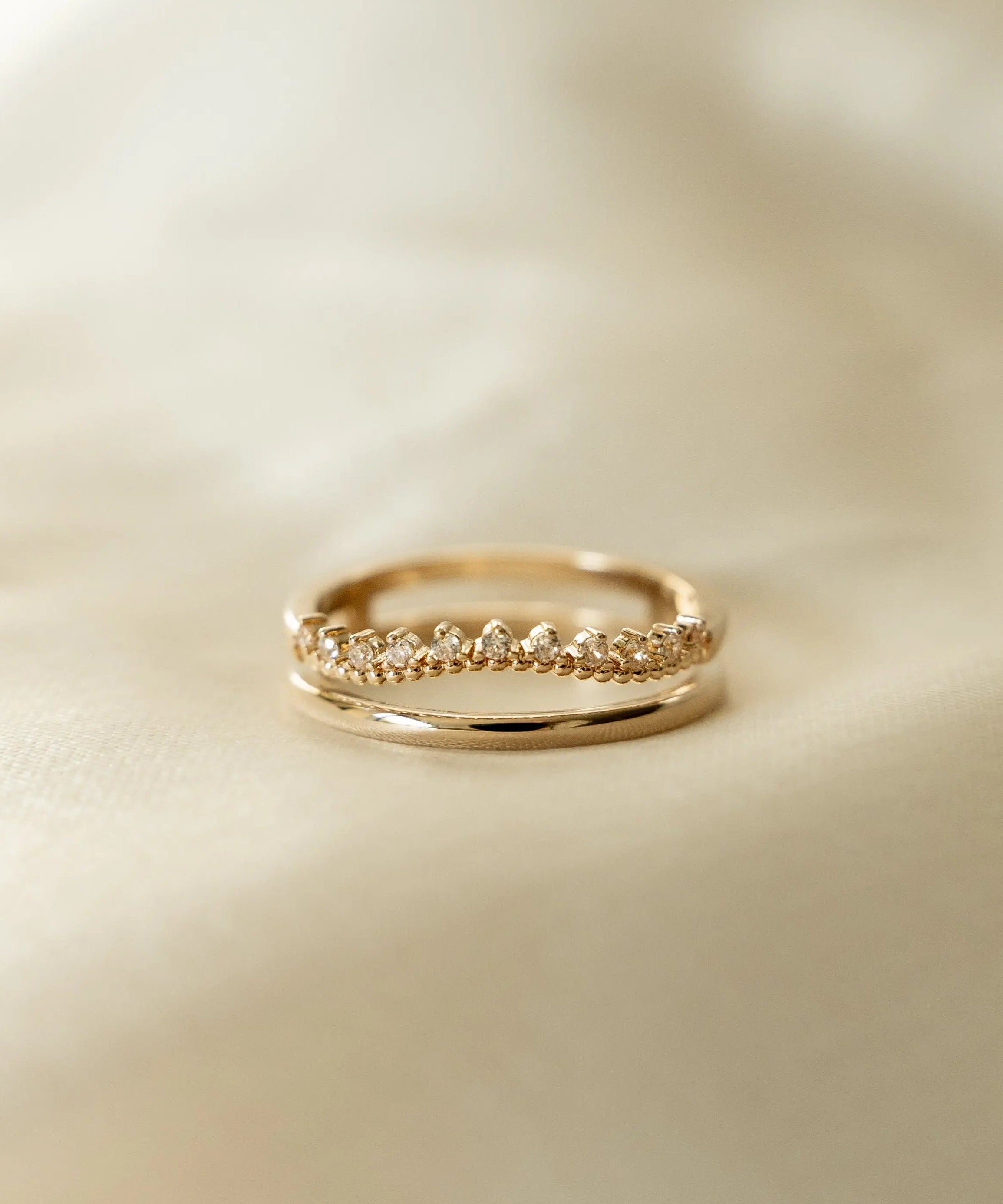 Close-up of Amelia Ring on soft fabric – IGGI Jewellery