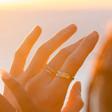 Amelia Ring styled on hand with warm sunlight – IGGI Jewellery
