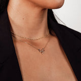 Bow Era Necklace 18k Gold Filled – close-up front view on model