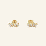 Cluster Curved Stud Earrings in 18k gold-filled with marquise stones on neutral background