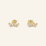 Cluster Curved Stud Earrings in 18k gold-filled with marquise stones on neutral background