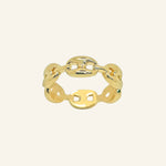 Coffee Bean Ring in 18k gold-filled chain design on neutral background