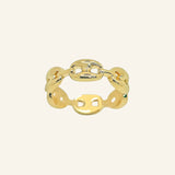 Coffee Bean Ring in 18k gold-filled chain design on neutral background
