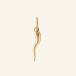 Cornicello Horn Pendant necklace on model, front-on, gold-filled Italian talisman