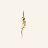 Cornicello Horn Pendant necklace on model, front-on, gold-filled Italian talisman