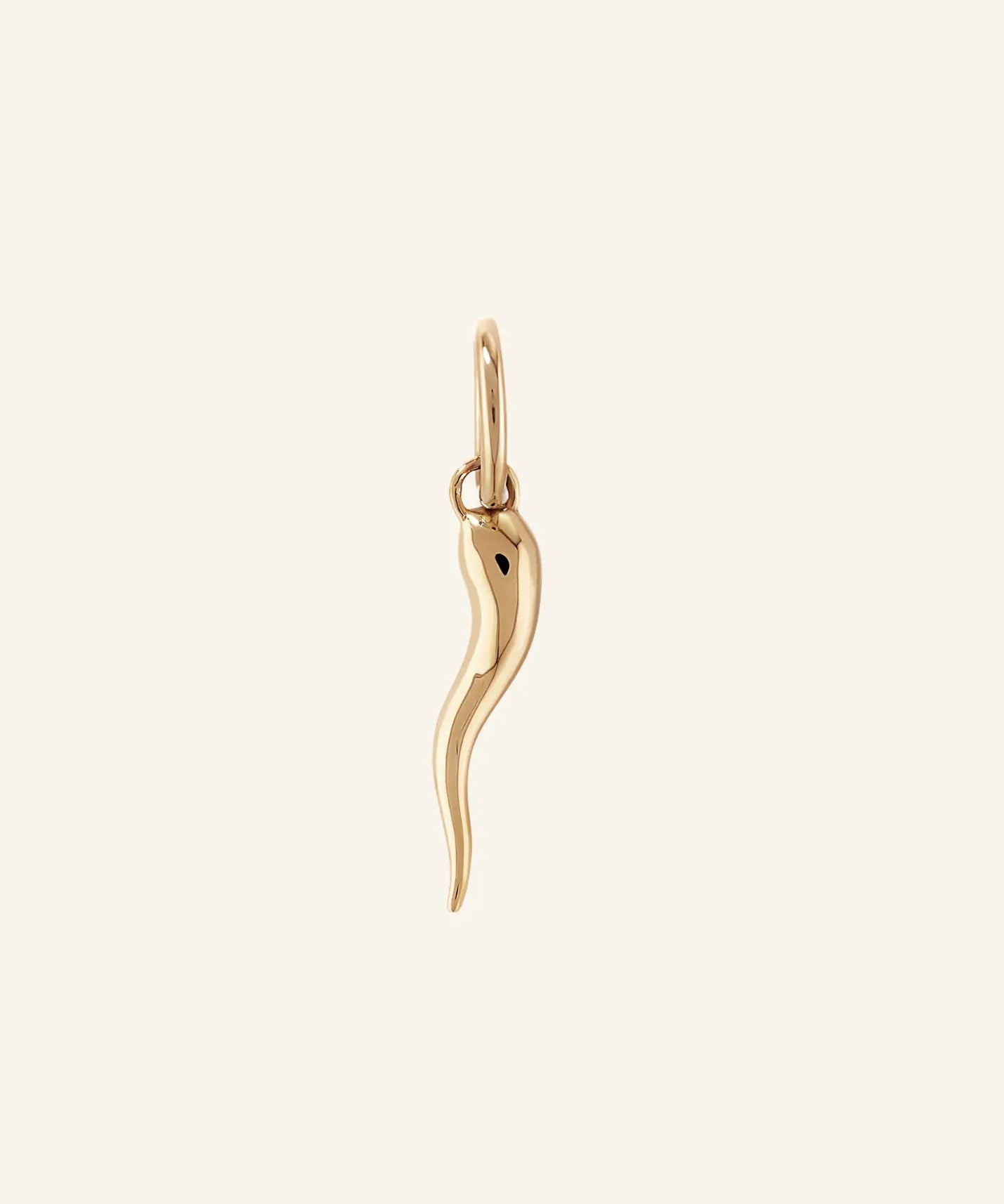 Cornicello Horn Pendant necklace on model, front-on, gold-filled Italian talisman