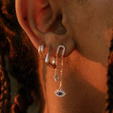Double Huggie Hoops in 18k gold-filled styled on model in an ear stack by IGGI Jewellery