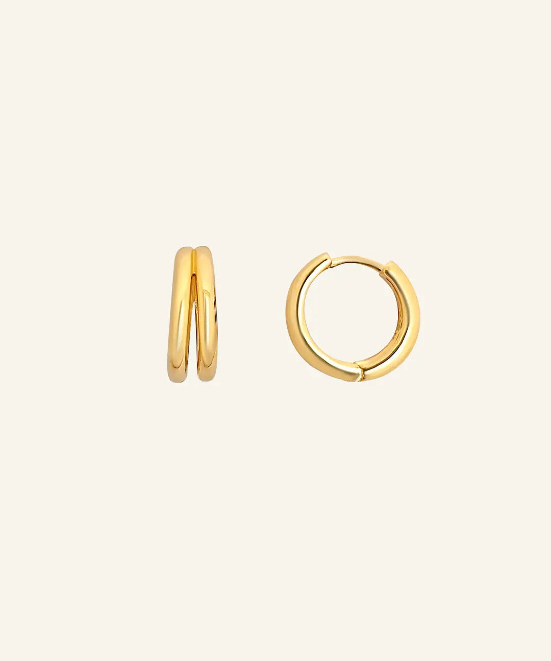 Double Huggie Hoops in 18k gold-filled minimalist design on a white background from IGGI Jewellery