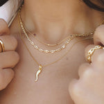 Model wearing extra dainty 18k gold-filled box chain necklace