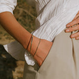Fine Gold Bangle styled on wrist, IGGI Jewellery everyday gold bracelet