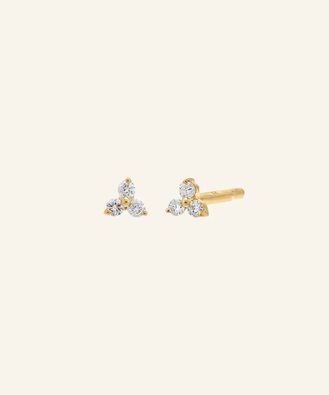 Gold Tri CZ Stud Earrings with cubic zirconia set in a triangle design by IGGI Jewellery