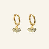 Heka Hoops 18k gold-filled hoop earrings with fan-shaped charm by IGGI Jewellery
