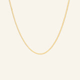 Herringbone Necklace 2mm gold-filled flat chain displayed on neutral background