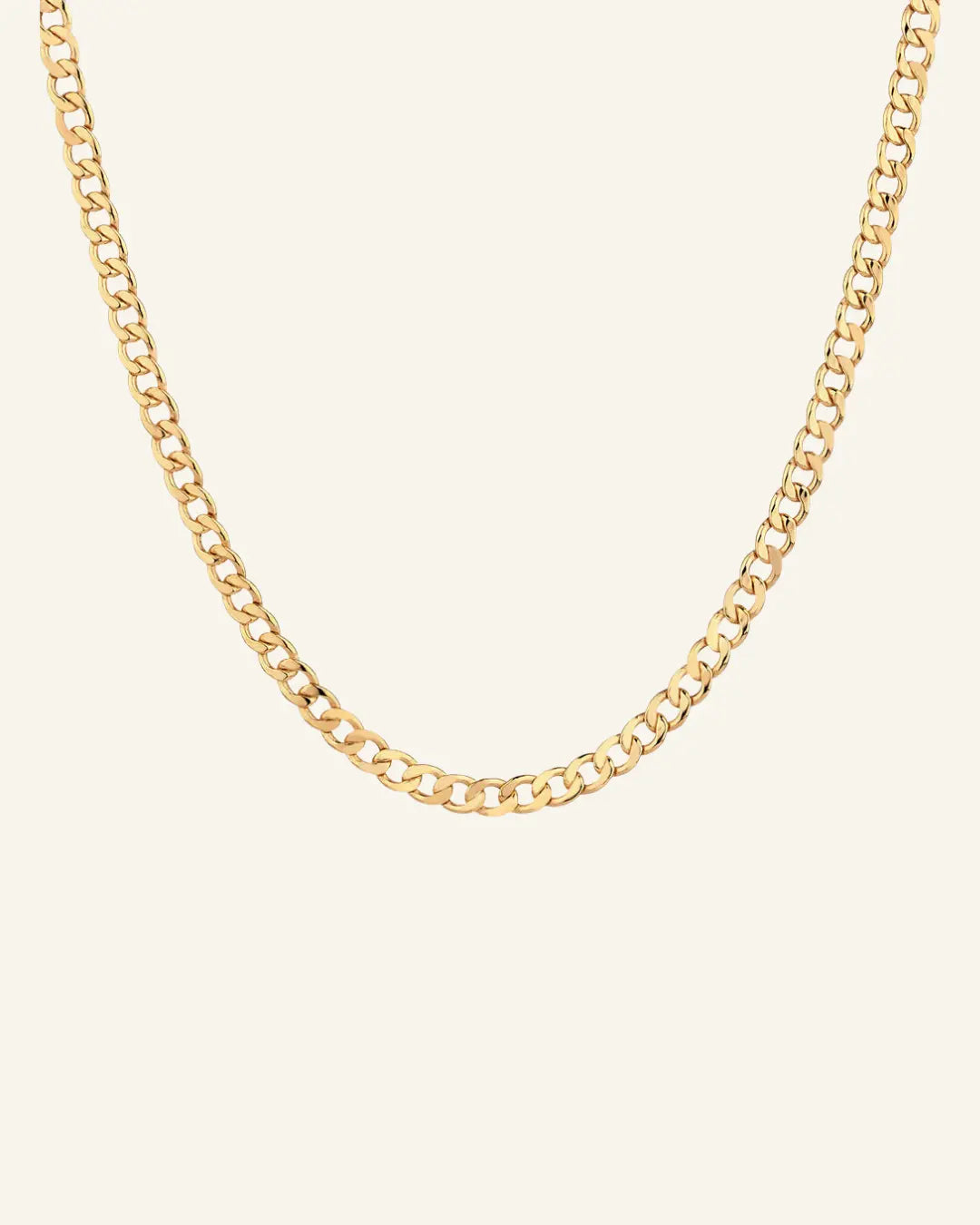 Miami Chain Necklace in 18k gold-filled shown flat on a neutral surface