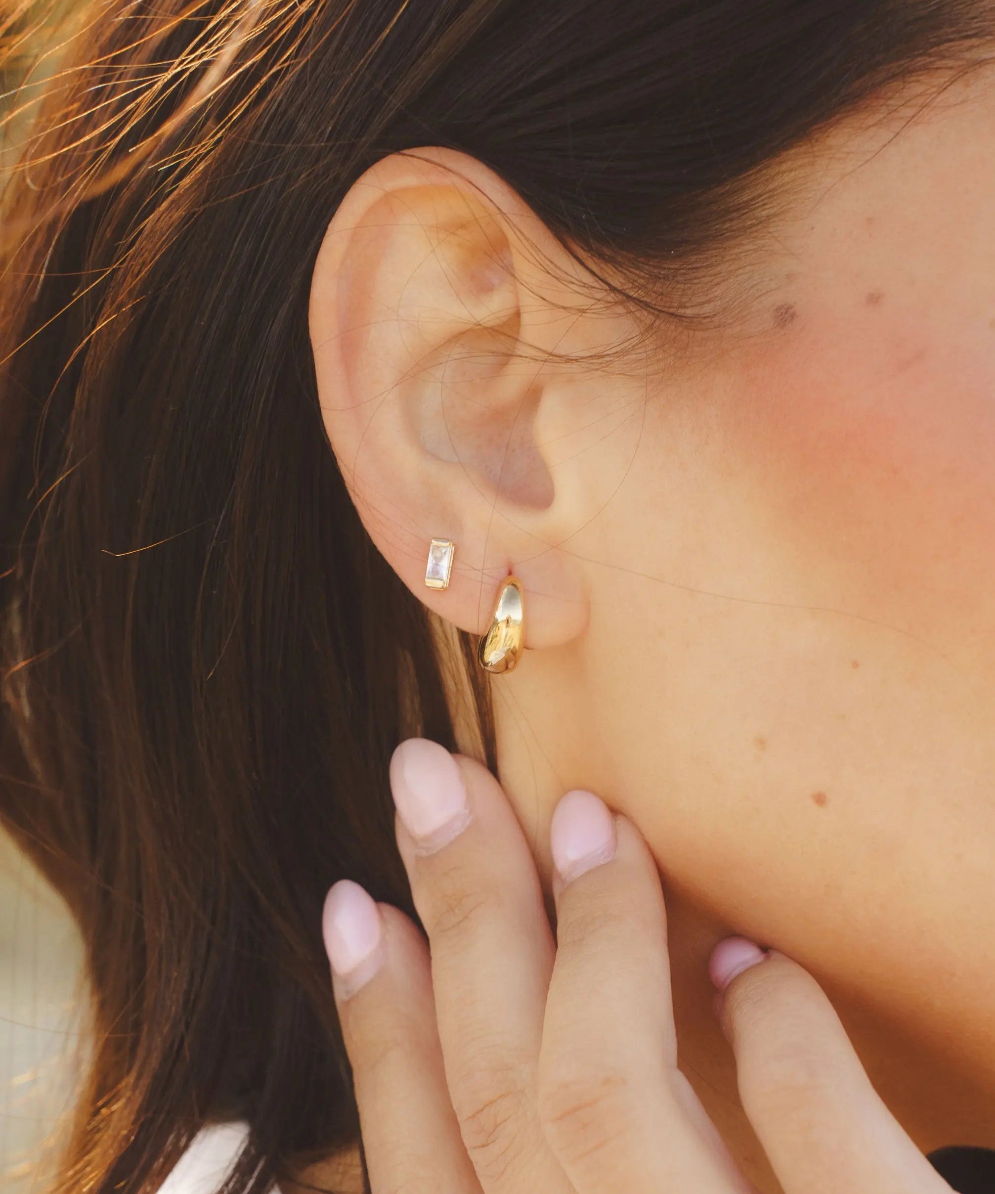 Mini Mona Hoops styled on ear - IGGI Jewellery