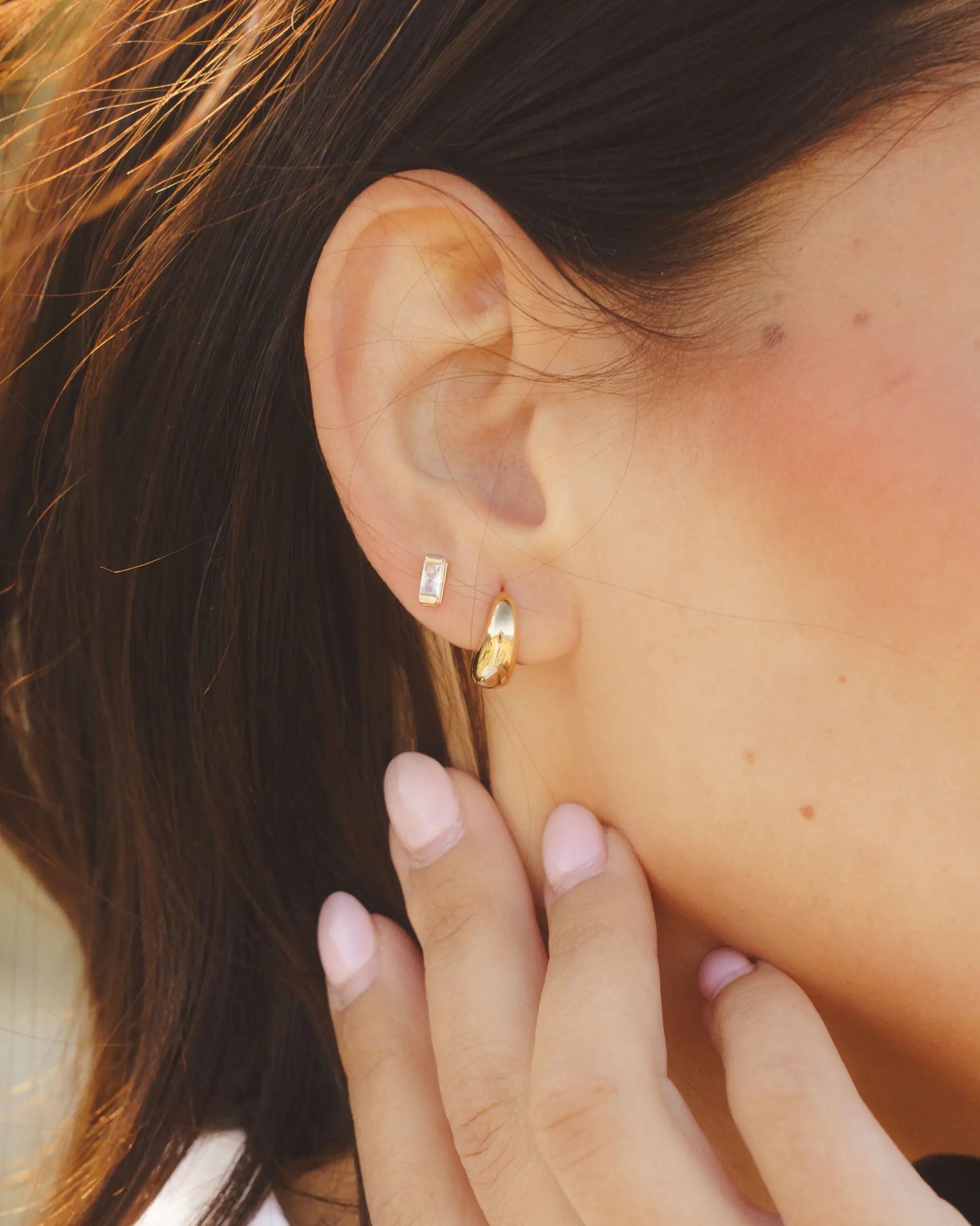 Mini Mona Hoops styled on ear - IGGI Jewellery