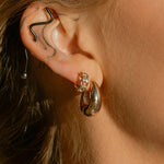 Model wearing Mona Drop Hoops - IGGI Jewellery 18k Gold-Filled Earrings