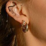 Model wearing Mona Drop Hoops - IGGI Jewellery 18k Gold-Filled Earrings