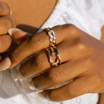 Nova Ring styled on hand with other IGGI gold jewellery pieces