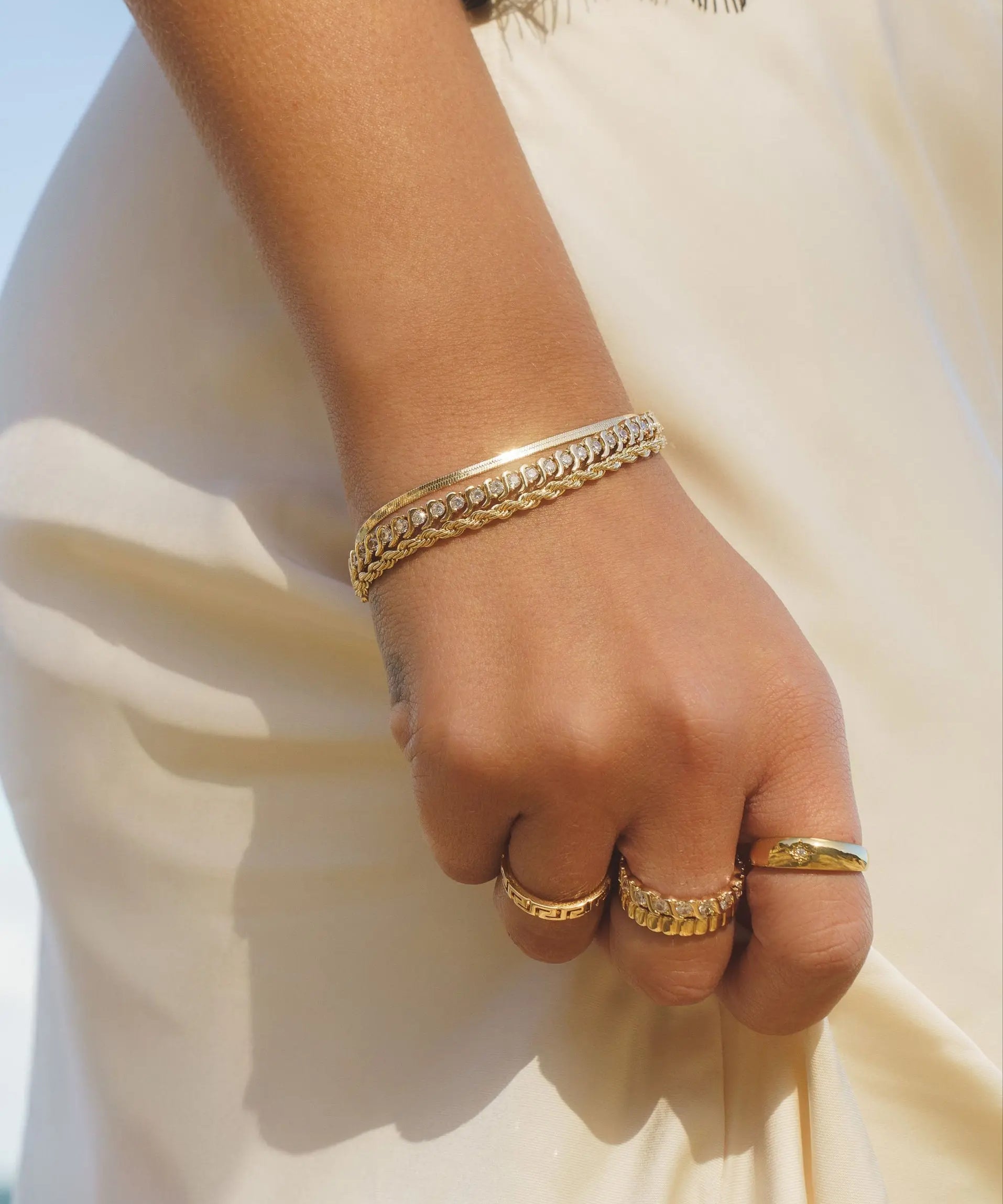Rope Chain Bracelet styled with gold rings for a chic, everyday look by IGGI Jewellery.