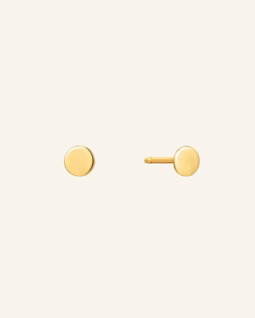 Round Disc Studs in 18k gold-filled minimalist design on neutral background