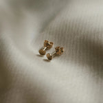 Close-up of Round Disc Studs in 18k gold-filled minimalist style