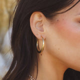 Side view of Rue Hoops - 18k Gold-Filled Hoop Earrings by IGGI Jewellery
