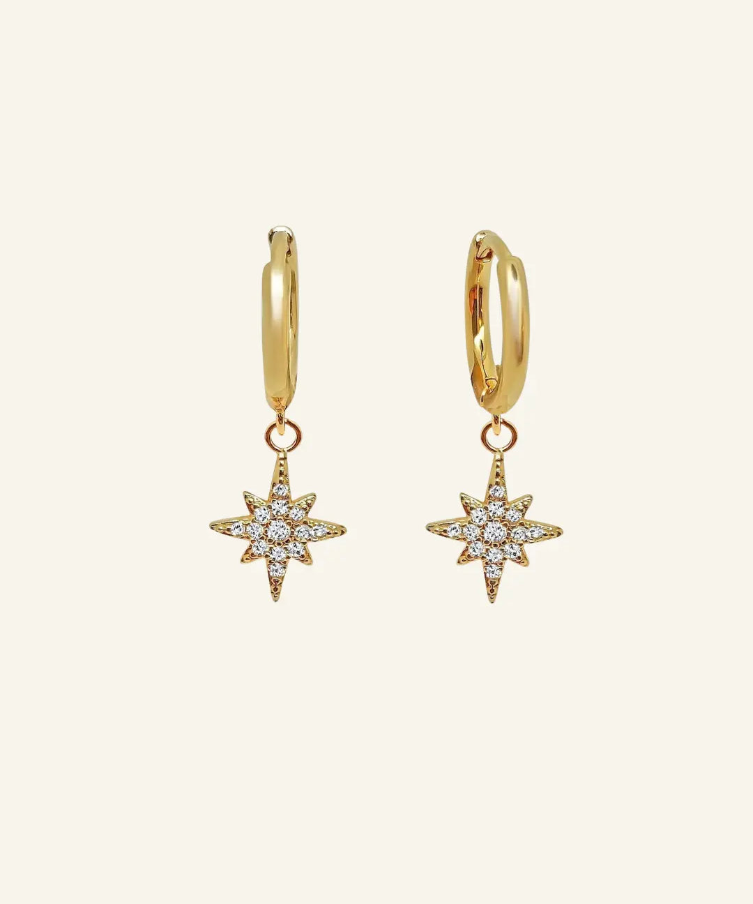 Pair of 18k gold-filled Star Drop Earrings with cubic zirconia star charms by IGGI Jewellery