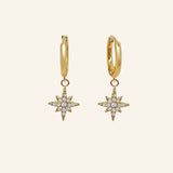 Pair of 18k gold-filled Star Drop Earrings with cubic zirconia star charms by IGGI Jewellery