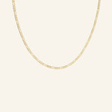 Thin Flat Figaro Chain Necklace in 18k gold-filled displayed flat on neutral background