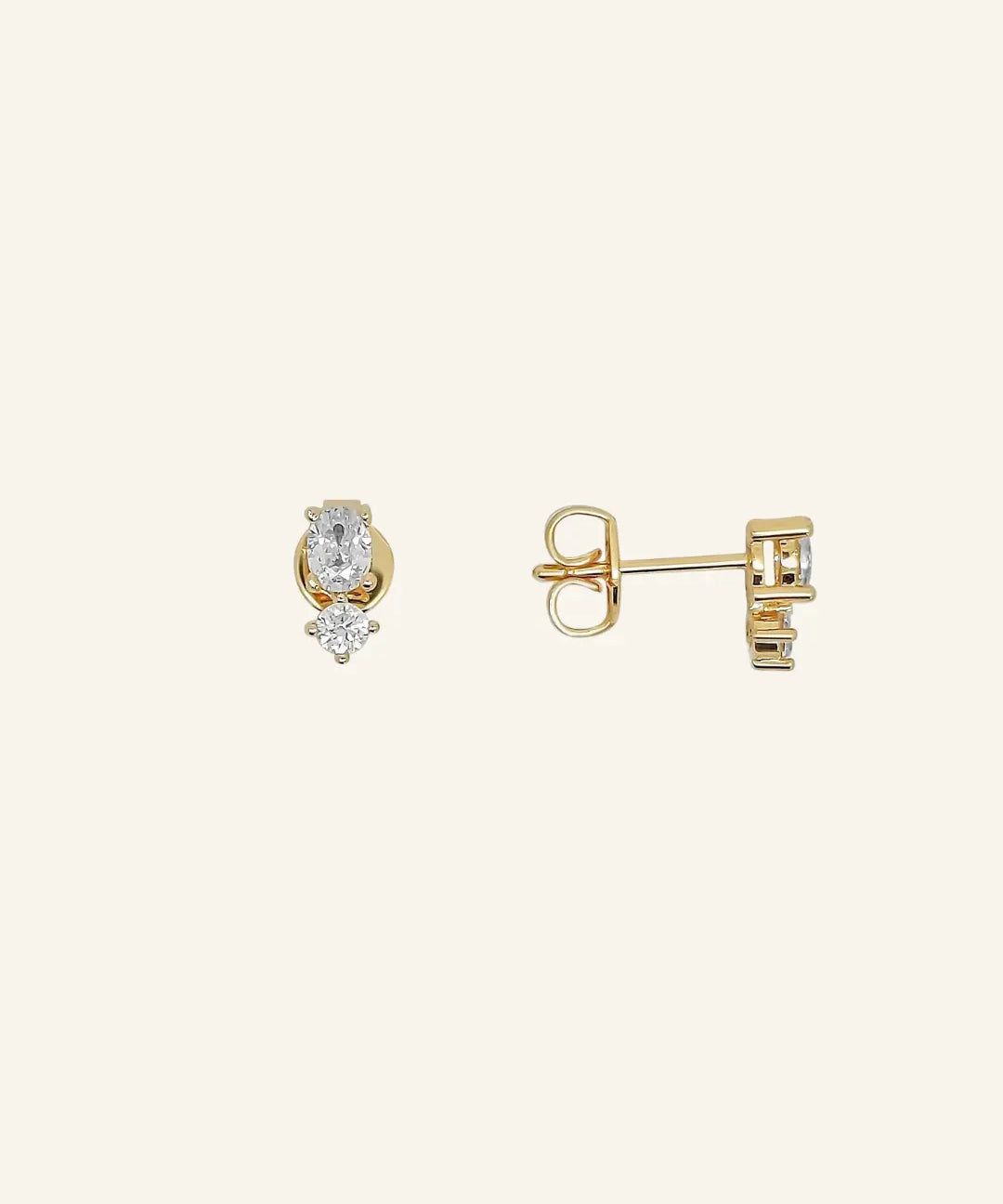 Zia Studs by IGGI Jewellery – 18k gold-filled minimalist earrings with oval and CZ detailing.